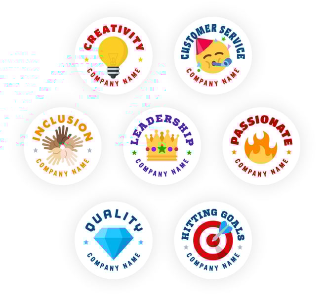 Badges showing reasons an employee might be recognized