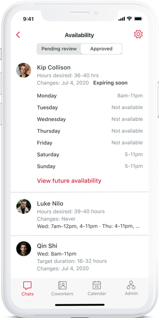 Phone showing employee availability