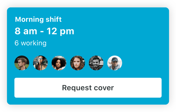 Blue rectangle showing information on people working