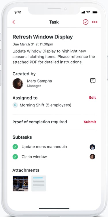 Tasks screen on phone